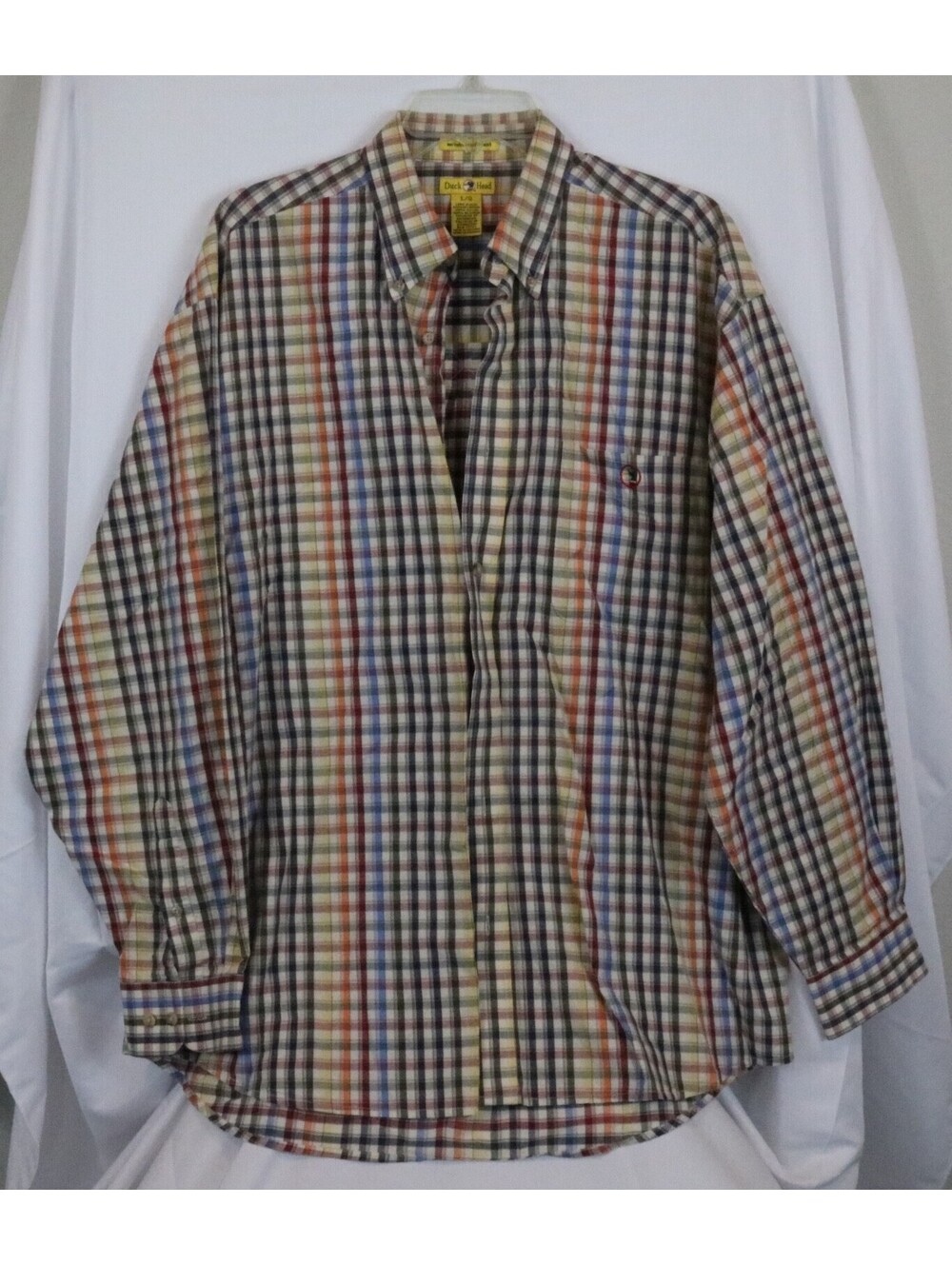 Duck Head Mens Large Plaid Check Button Down Long Sleeve Cotton Shirt